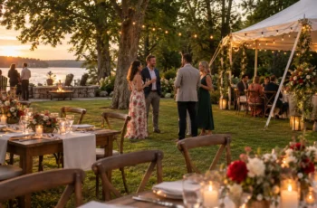 Outdoor special event with tent and string lights in Eastern Ontario